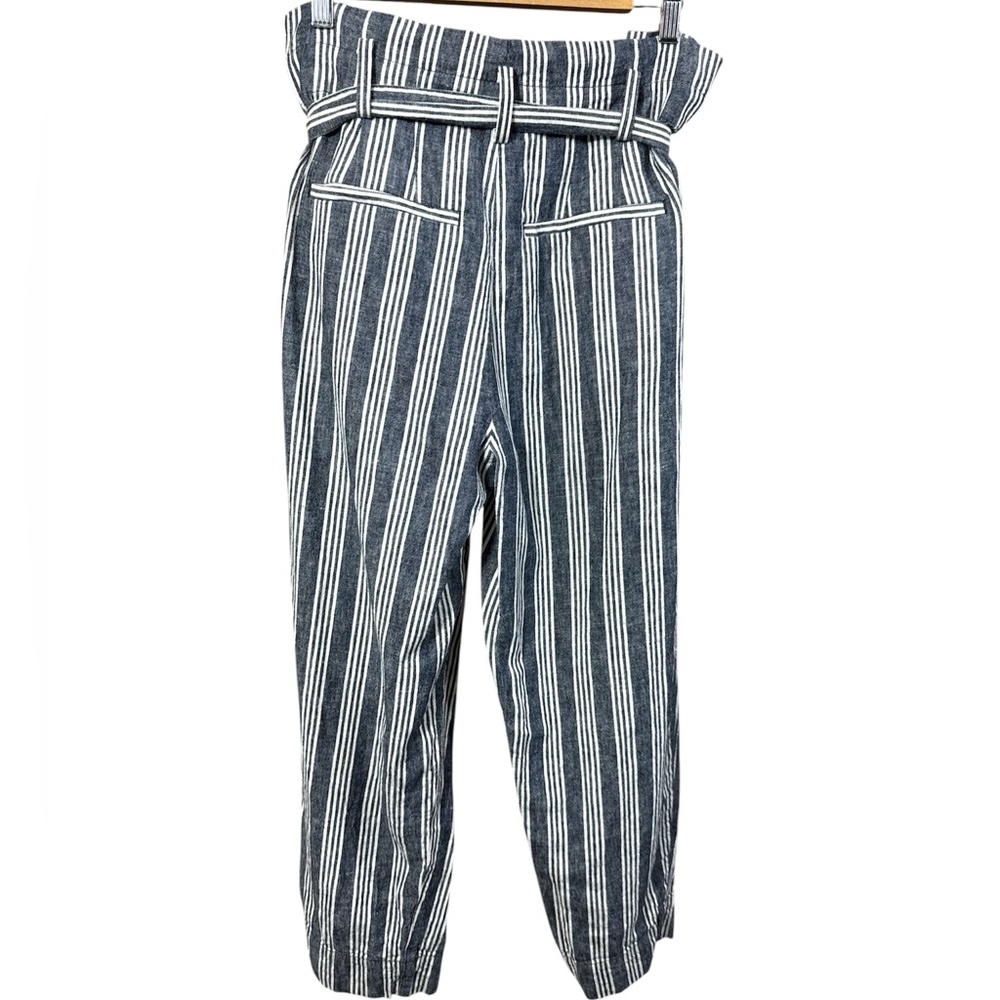 Madewell Paperbag Deep Indigo Striped Belted Linen Pants - Picture 6 of 8